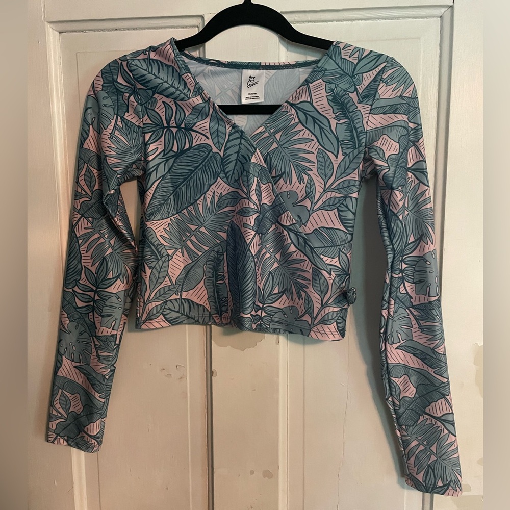 Art Class Juniors XL (14/16) long sleeve swim top with monstera print
